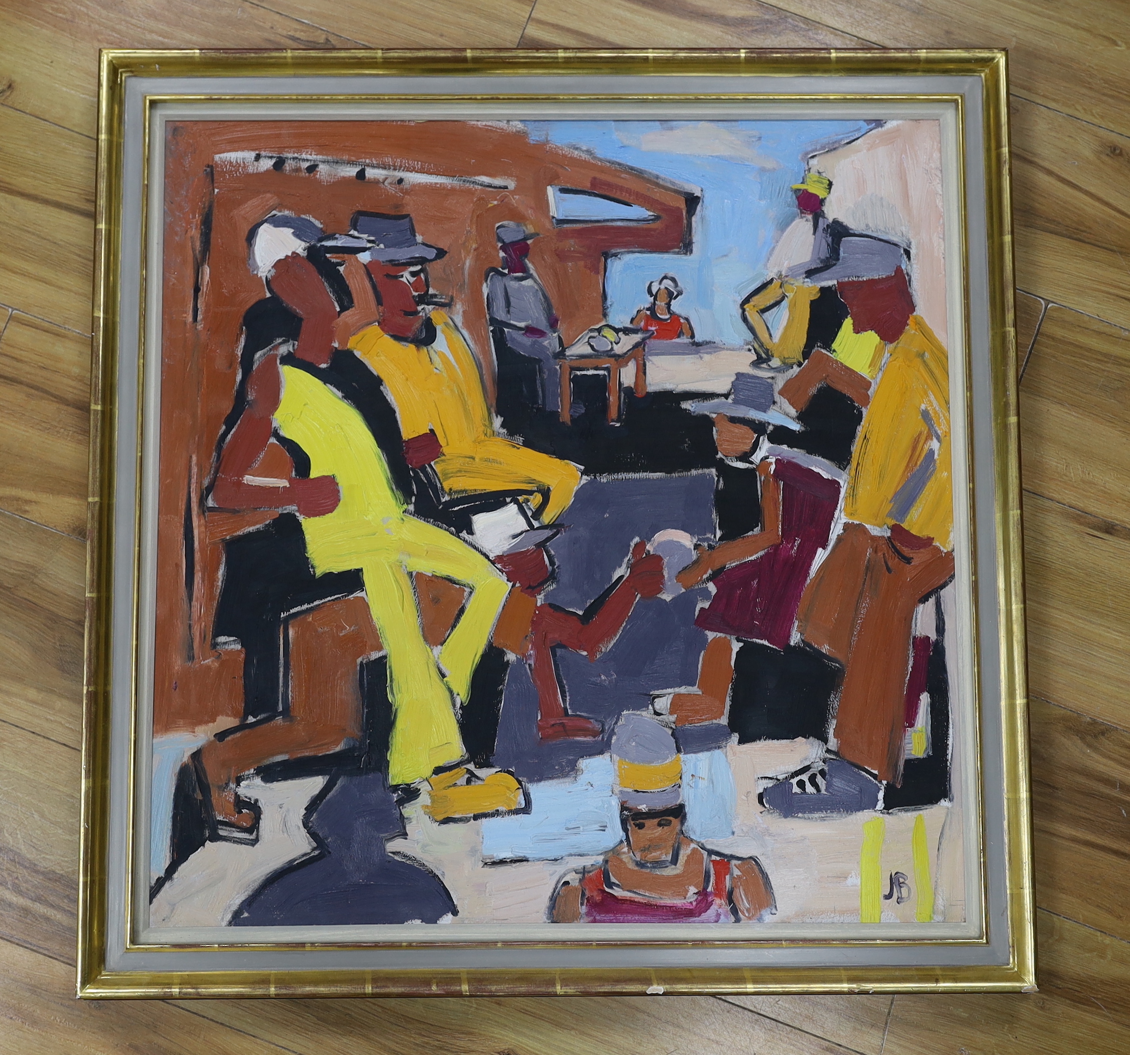 Julian Bailey (b.1963), oil on board, 'Street Traders, Ponte Vecchio', initialled, The New Academy Gallery label verso, 64cm x 64cm